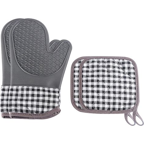 Ofenhandschuhe, hitzebeständig, rutschfest, Silikon, zum Grillen und Kochen (grau) (1/5)