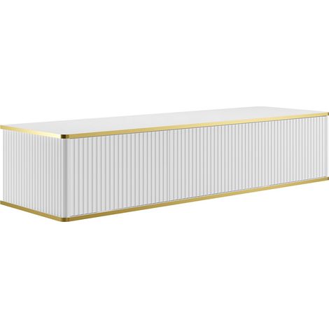 Mobile sotto lavabo sospeso con scanalature con profilo dorato 2 cassetti - Bianco - 150 cm - KELIZA