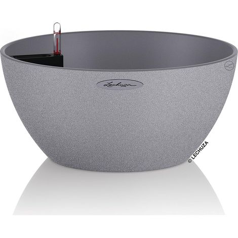 Pot de Fleurs d’Extérieur et d'Intérieur – Stone Cubeto – Réserve d'Eau Intégrée – Coloris Gris Pierre – Ø 30 x 13 cm (1/5)