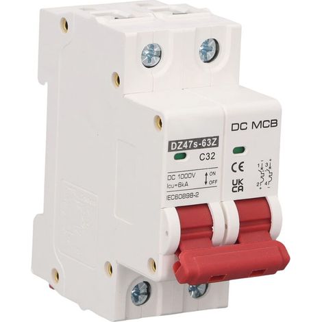 Disjoncteur Miniature 2P DC1000V 32A Mini Disjoncteur 6000A capacité de Rupture pour Système Solaire PV (1/5)