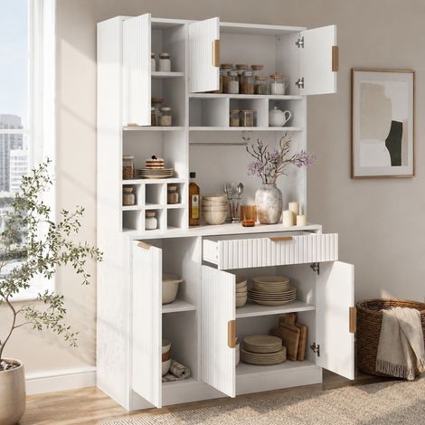 Hoher weißer Esszimmerschrank 100x40x175 cm mit Steckdosen, USB-C/-A OKWISH (1/5)