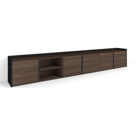 Mueble TV Totalán-01 de 309x50x35 cm con almacenamiento, color roble oscuro y negro (1/4)