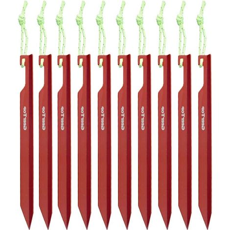 10pcs Piquets de Tentes en Aluminium Durable Pegs Ultra Résistant 15cm avec Cordon Réfléchissant pour Bâche de Camping Bâche de Plage (Rouge) (1/5)