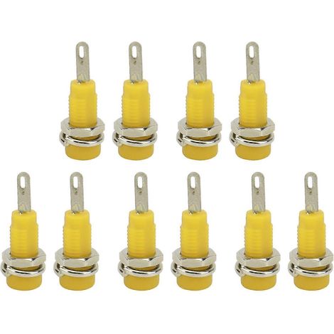 10 Stück J.40003 2mm Bananenstecker-Panelbuchse mit verlängertem Stiftadapter für elektronische Instrumente, gelb