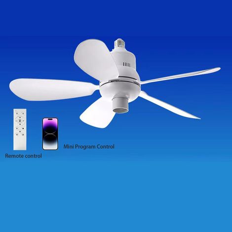 Ventilateur de plafond blanc avec lumière(ampoule non incluse) – 3 vitesses, LED dimmable – Moteur silencieux, télécommande – Douille E27(Socle non inclus) – Idéal pour salon et chambre