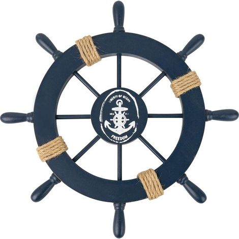 Gouvernail Bateau Bois 28 cm Ornement De Navire Style - pour Coucher Salon Salle Bain Salle à Manger Décoration Bar - Bleu Foncé (1/5)