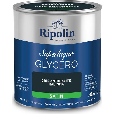Ripolin – Peinture glycéro 2 en 1 satin 0,5L – Gris anthracite RAL 7016 – Haute résistance aux chocs et taches – Pour bois et métal (1/5)