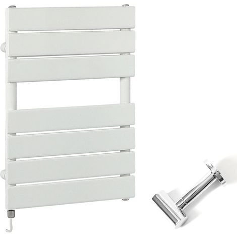 Milano Lustro Electric White Flat Panel Heated Towel Rail Radiator with Simple Heating Element and Cable Cover - 600mm x 400mm (1/5)