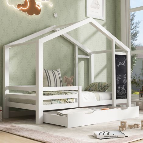 struttura letto 90x200 con lavagna e cassetti bianco OKMYHOME (1/5)