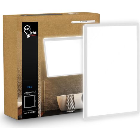 Panneau LED plat avec éclairage indirect, lumière blanc neutre, protection IP44, plafonnier salle de bain, lustre cuisine, lustre salon, 42 x 42 x 3 cm, blanc (1/5)