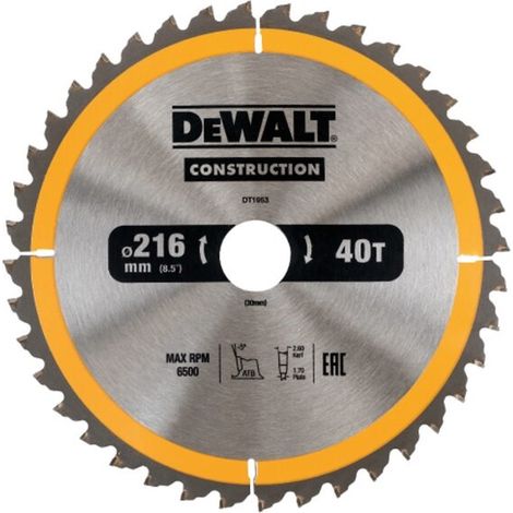 DeWALT DT1953 Construction Circular Saw Blade 216 x 30mm x 40T Nail Tough DT1155 (1/10)