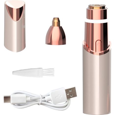 2-in-1 Wiederaufladbarer Gesichtshaarepilierer & Augenbrauenrasierer für Frauen, Farbe: Peach Fuzz (Weiß) (1/5)