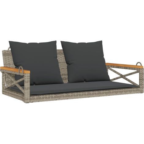 vidaXL Swing Bench with Cushions Grey 109x62x40 cm Poly Rattan