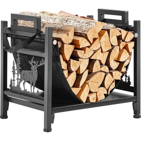 Support à bois de chauffage d'intérieur, range-bûches incurvé 450 x 315 x 415 mm, avec support en toile, capacité de charge 18,1 kg, rangement à bûches en acier thermolaqué robuste pour cheminée (1/5)