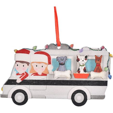 Pendentif En Bois - Décoration Arbre De Noël - Pour Maison Bureau Extérieur - Chat Chien Famille Bus - Lot De 1 (1/5)