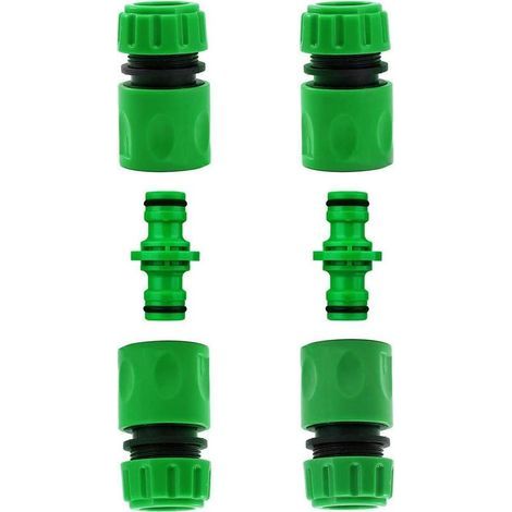 Set bestehend aus 2 Doppelschlauchverbindern (männlich) und 4 Schnellkupplungen für Schlauchanschlüsse, 1/2"-Kunststoff-Wasserhahnanschluss