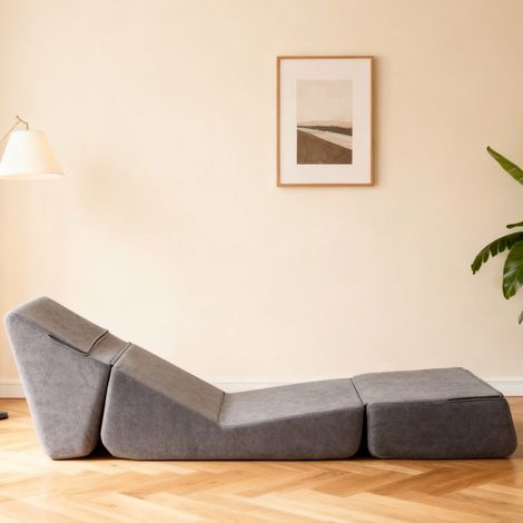 Divano letto pieghevole in flanella grigio, 3 modalità d’uso, struttura senza telaio (1/5)