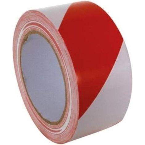 [JAMAIS UTILISE] Perel Bande de signalisation, pour des applications d'avertissement et de marquage, autocollante, en rouleau, rouge/blanc, 5 cm x 33 m (1/3)