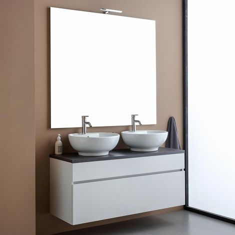 Mobile Bagno Sottolavabo Sospeso 120Cm Bianco, Top Grigio E Specchio 120X110  Sole