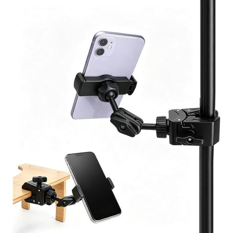 Support Téléphone avec Pince, Rotation 360°, pour Pied de Micro et Guidon (1/5)