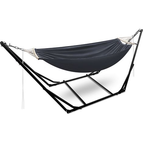 Jiubiaz Hängematte mit Gestell, Dunkelgrau Sonnenliege, Metall Faltbar Hängematte Mit Tragetasche Belastbarkeit 150kg Indoor Outdoor