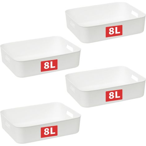 8L4 Panier de Rangement, Boîte de Rangement Ouverte en Plastique, Conteneurs pour Étagères, Organisateurs avec Poignées pour Bureau, Comptoirs, Armoires, PP, Blanc, 8L-Lot de 4 (35279cm) (1/5)