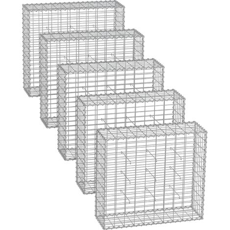 Lot de 5 Gabions pour Pierre, 100 x 90 x 30cm, cloture gabion, Cage en Métal, Panier à Pierre, Maille 5 x 10 cm, Galvanisé, Mur, Paterre, Décoration de Jardin, Argent (1/5)