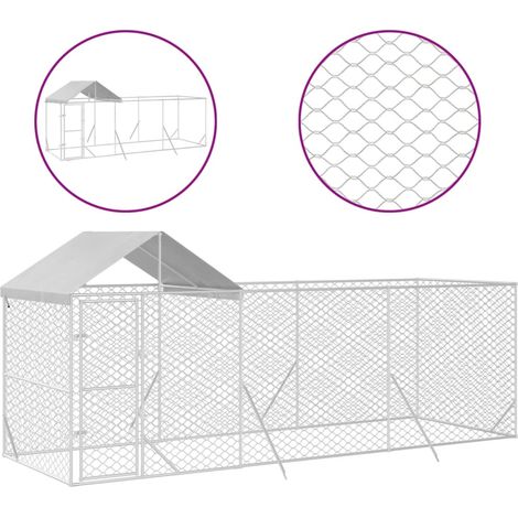 Niche pour Chiens  Chenil extérieur  Parc Enclos d'extérieur pour chiens avec toit argenté 6x2x2,5 m CFW79962 (1/4)