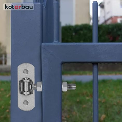 Set of Steel Gate Hinges – 130 mm M16 – Silver – Adjustable Hinge for Outdoor Gate – Heavy Gate Hinge – with Fixing Plate – Galvanised Adjustable Hinge (1/3)