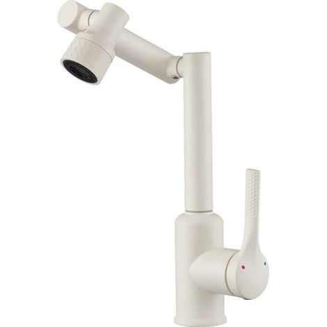 Stainless Steel Lucky Cat Hot and Cold Water Faucet for Home Bathrooms, with Mechanical Arm and Universal Rotating Design - Off-White Color [Three Water Speeds]