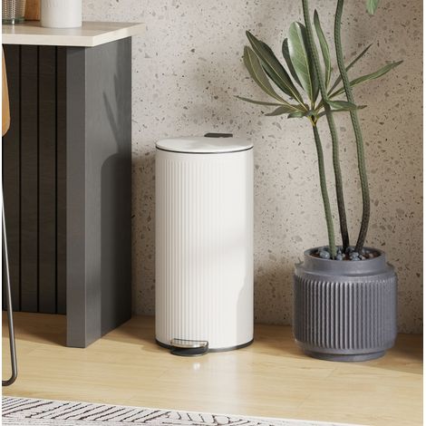 Poubelle à pédale 30 L en métal blanc, couvercle soft close, pour cuisine FLORAGRACE (1/5)