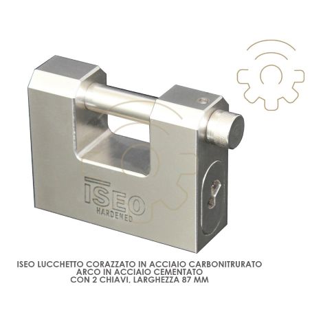 Cadenas blindA Iseo largeur 87 mm en acier au carbone, arceau en acier cA mentA avec 2 clA s