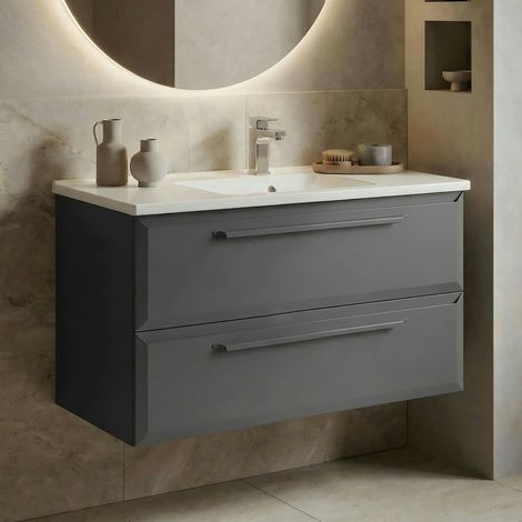 Meuble vasque suspendu 100 cm anthracite 2 tiroirs NEREE (1/5)