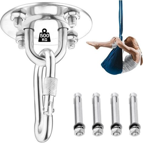 Crochet de Plafond, Crochet de Fixation Murale pour Hamac Suspendu,Yoga,Chaise Accrochante et Sac de Boxe, 500KG Capacité Acier Inoxydable Kit de Suspension Trainer avec Mousqueton et Vis de Fi (1/5)