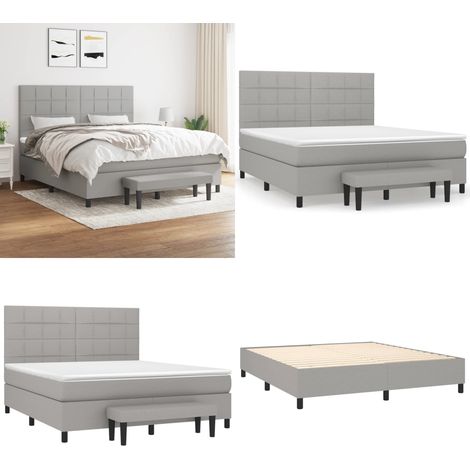 Sommier à lattes de lit avec matelas Gris clair 180x200cm Tissu - Lit Plateforme - Lit Double - Literie - Matelas Ressorts Ensachés - Têtière Ajustable - Home & Living (1/5)