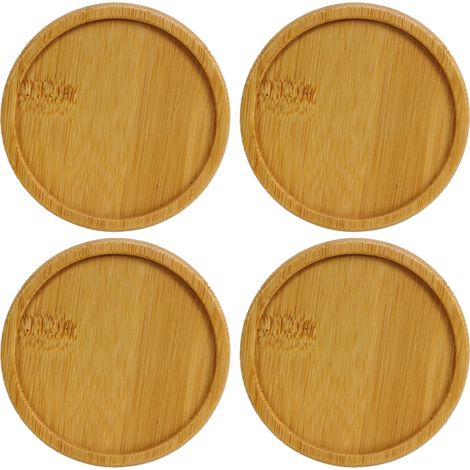 Sous-verre - Bois Naturel - 10 cm Diamètre - Résistant à la Chaleur et à l’Humidité - Pour Tasses, Mugs, Verres - Lot de 6 (1/5)