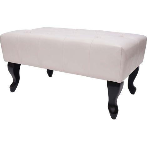 Poggiapiedi Chesterfield ottomano con motivo a rombi 39x77x47 cm PVC crema 040003737