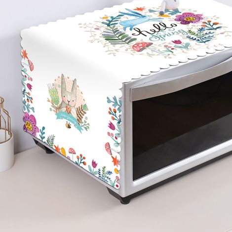 Housse de protection pour micro-ondes, motif lapin bleu, 35 x 100 cm. Anti-poussière, universelle et résistante à l'huile. Style nordique. (1/4)