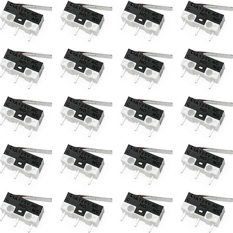 20x Microswitch with lever, 3-pin 125V 1A AC Micro Limit Switch NO NC, Momentary hinge lever switch, Momentary snap action switch, Black (1/5)