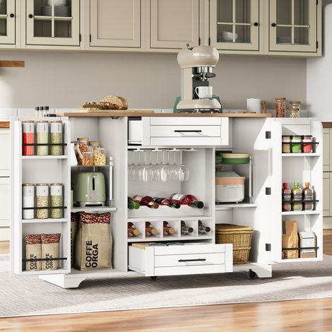 Isola da cucina con contenitore 138x70x92 cm in MDF bianco, salvaspazio FloraGrace (1/5)