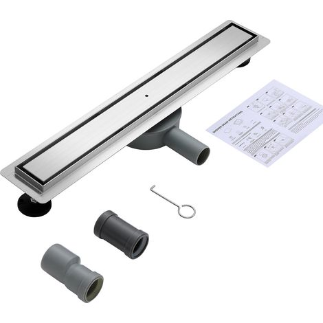 Caniveau de douche de 60 cm - Carrelage avec siphon à 360° - Anti-odeurs et filtre à cheveux (1/5)