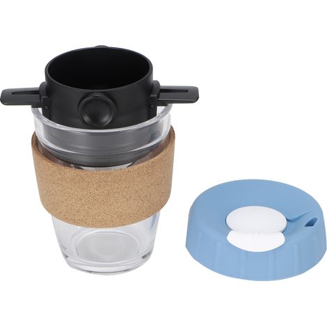 Filtre à café bleu en acier inoxydable, entonnoir réutilisable pour thé et café, support portable pour dripper. (1/5)