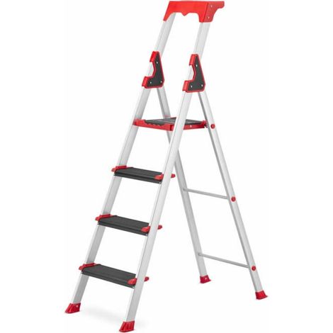 Escabeau professionnel de chantier marches XXL large de 12 cm, antidérapante avec porte outils et accessoires – SARAYLI 5 marches – SARAYLI 1304 (1/5)
