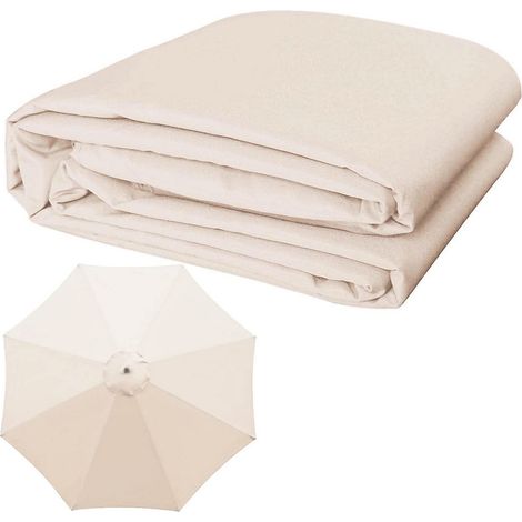 Auvent de remplacement à 8 nervures pour terrasse, cour, plage, parasol de piscine (auvent seulement), blanc cassé, grand (1/5)