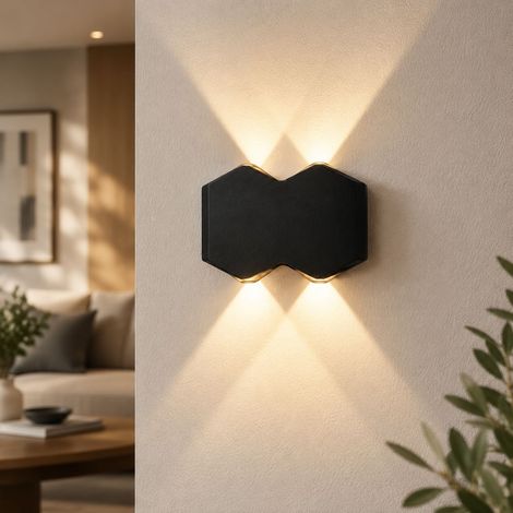 Lampada da parete a LED impermeabile Wave da 4W, design minimalista a doppia testa per uso interno ed esterno (nera) (1/4)