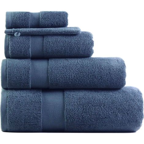 Lot de 4 Gants de Toilette en Coton ,650Gsm, Bleu, 3535Cm (1/2)