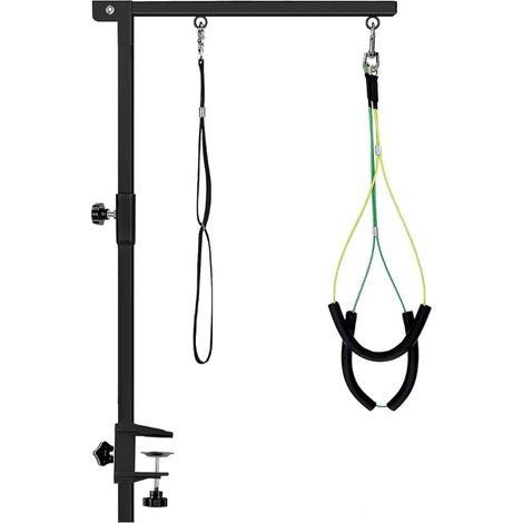 Folding Grooming Arm with Clip, Grooming Loop for Dogs and Two Supports without Sitting Position, Adjustable Height for Large and Small Dogs, Black (1/3)