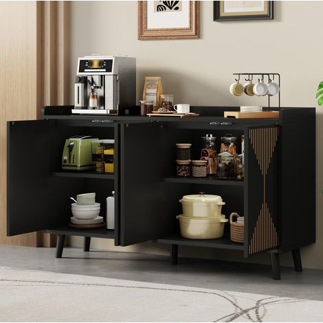 Credenza a 4 ante con ripiani regolabili, 140 x 40 x 84 cm, in MDF, nera DESVIAE (1/5)