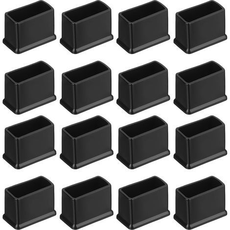 26 Embouts de pieds de chaise carrés, PVC noir 30x15mm, Patins antidérapants pour meubles, Protection sol intérieur extérieur (1/5)