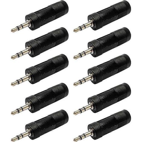 Lot de 10 adaptateurs de fréquence audio (3,5 mm vers 6,5 mm) et adaptateurs de microphone (6,5 mm femelle vers 3,5 mm mâle) en noir. (1/2)